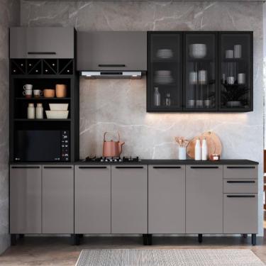 Imagem de Cozinha Modulada Completa Fidelitá Mônaco 5 Peças 270cm 12 Portas 2 Gavetas Com Tampo Chumbo/titânio