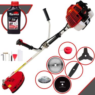 Imagem de Roçadeira Cortador de Grama À Gasolina Kawashima KW43-L 43cc 1,7HP 10.000rpm Completo Com Kit 4 Lâminas + Carretel + Escova de Aço + ÓLEO TOYAMA 2T