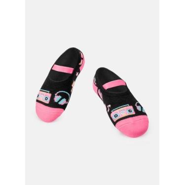 Imagem de Meia Sapatilha Menina Sapatilha Antiderrapante Ícones Preto 23 a 27 - 