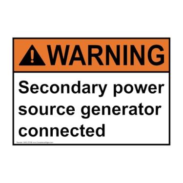Imagem de ComplianceSigns. Com Warning Adesivo de etiqueta ANSI conectado ao gerador de fonte de alimentação secundária, 12,7 x 8,9 cm, pacote com 4, vinil para avisos industriais elétricos