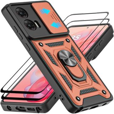 Imagem de AKINIK Capa para Motorola Moto G Stylus 5G 2024, com protetor de tela de vidro temperado [2 peças] e capa deslizante para câmera, suporte de anel de rotação de 360° [grau militar] capa (ouro rosa)