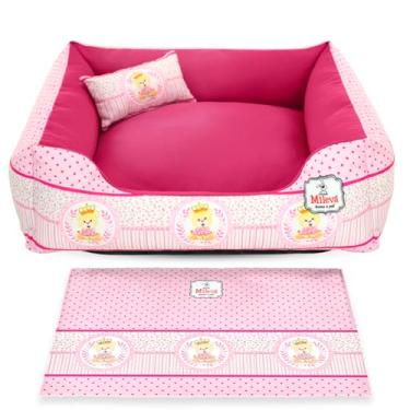 Imagem de Cama Pet Oxford + Tapete Estampado 03 Peças - Coleção Ursinhos - Basic 2 (60x60 cm, Ursinha Princesa Pink)