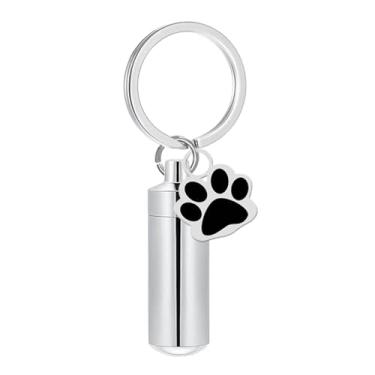 Imagem de Dualoai Urna para animais de estimação, chaveiro, urna para lembranças, recipiente compacto, suporte para pelos de cachorro, chaveiro resistente, enfeite, Prata