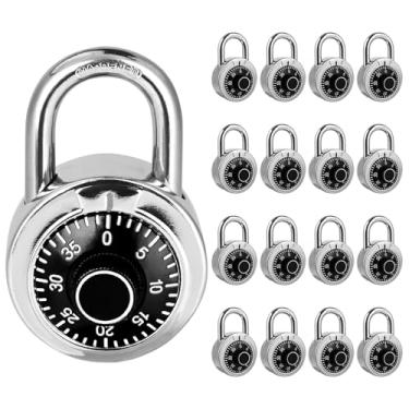 Imagem de HZSY Cadeado combinado com 16 unidades, cadeado de combinação de mostrador fixo com diferentes combinações, 5 cm de largura. Toca-discos preto, trava para academia e armário, escola, caixa de