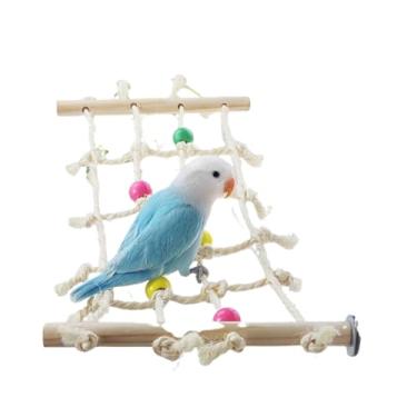 Imagem de Rede de corda de escalada de papagaio, 32 x 18 cm, design colorido de estrelas/contas, rede de pássaros, tapete de sisal, brinquedos de mastigar, calopsitas, acessórios para gaiolas de periquitos