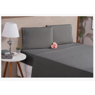 Imagem de Lençol 4 Peças King Algodão Pousada Hotel Hospedaria Cinza