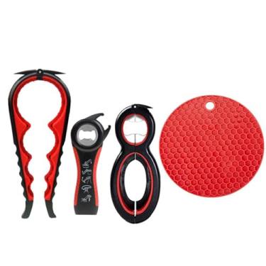 Imagem de Castrap 2025 Novo Conjunto De Abridores De Frasco 5 Em 1 Abridor De Garrafa De Cerveja 4 Em 1 Abridor De Tampa De Cozinha Abridor De Lata Multifuncional Para Uso Doméstico (4PCS - preto)