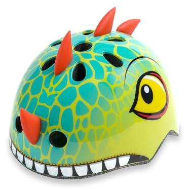 Imagem de Capacete de bicicleta infantil juvenil com design 3D de dinossauro, leve ajustável para crianças, meninos e meninas, capacete multiesportivo para bicicleta, scooter, skate, 2 tamanhos para crianças de