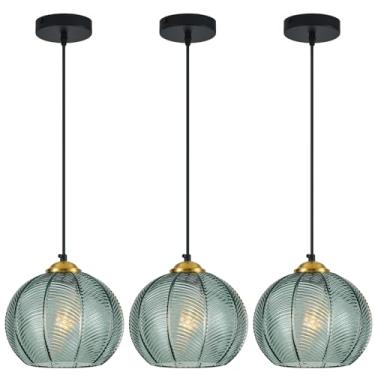 Imagem de LBSQJ Luzes pendentes de vidro verde cinza ilha cozinha pacote com 3 20 cm globo de vidro soprado à mão luminárias pendentes modernas para cozinha ilha quarto sala de jantar
