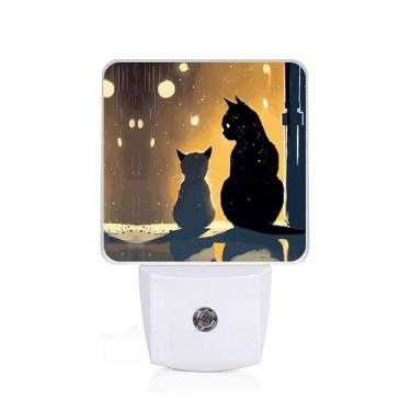 Imagem de SLHFDKL Luminária noturna com silhueta de gato, duas lâmpadas noturnas pretas para gatos com sensor do crepúsculo ao amanhecer, lâmpada de LED 0,5 W com eficiência energética para meninos, meninas