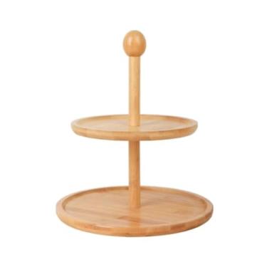 Imagem de Suporte Petisqueira para Servir de Bambu, 2 Andares, Base Redonda, acabamento Premium