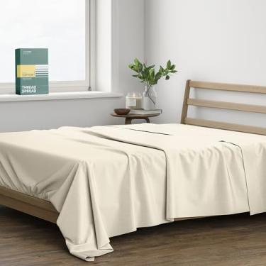 Imagem de THREAD SPREAD Lençol de cima 100% algodão orgânico percal tamanho casal - 1 lençol de cima, marfim - roupa de cama nítida, fresca e forte, lençóis de cima para quem dorme quente, lençóis de luxo