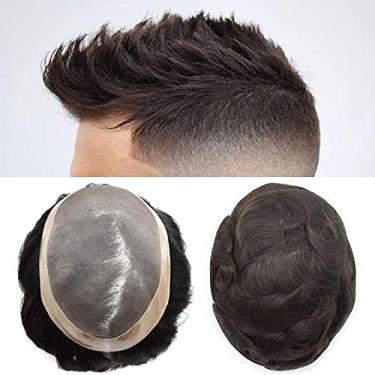 Imagem de LYRICAL HAIR Toupee for Men Hair System Substituição Monofilamento Peruca Masculina Toupee Durável Poli Revestido NPU Around Peruca para Homens Unidade de Peça de Cabelo Humano 120% Densidade 120 "X7