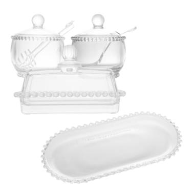 Imagem de Kit Açucareiro Com Colher + Meleira Com Pegador + Mantegueira + Travessa Cristal 30Cm - Wolff