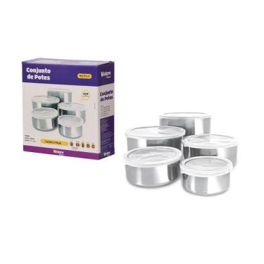 Imagem de Potes Para Armazenar Alimentos Jogo 5 Pçs em Inox Com Tampa - Western