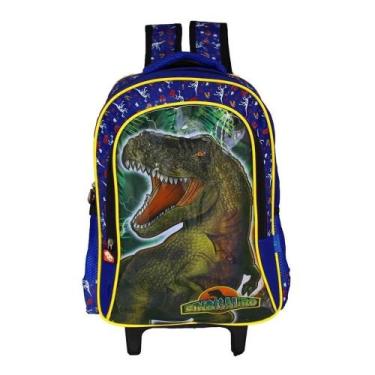 Imagem de Mochila Pequena Rodinha Com Alça Escolar Dinossauro Azul - Ponto Verde