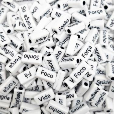 Imagem de Miçanga Frases Passante Plaquinha Palavras Branca Letra Preta 8x15mm 1