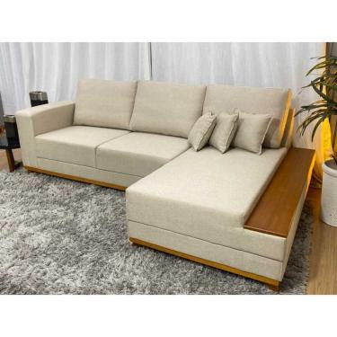 Imagem de Sofá 3 Lugares 2,50 m Bege Linho Chaise Maya