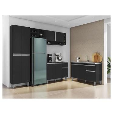 Imagem de Cozinha Ambiente Vanessa e Balcão de Pia Tatiane 120 cm Preto Fosco - 