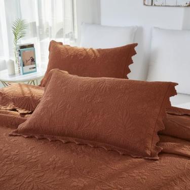 Imagem de Brandream Conjunto de 2 fronhas acolchoadas de algodão laranja queimado king size gasto vintage fazenda decorativa fronhas tamanho king size