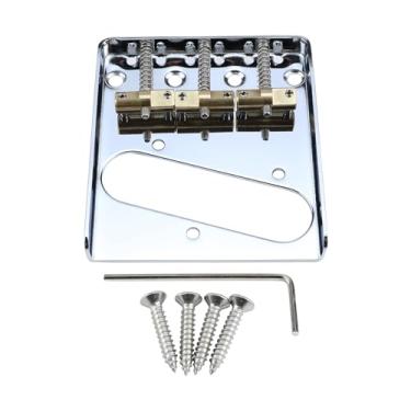 Imagem de OVSAL Ponte de guitarra fixa vintage com placa de base de aço de 3 selas compensada de latão 10,8 mm compatível com peças de reposição para guitarra elétrica estilo Telecaster Tele vintage cromada