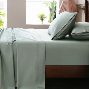 Imagem de Overket Lençóis Queen com bolso extra profundo 18-61 cm 100% algodão egípcio 1000 fios trama cetim macio respirável 4 peças (queen, verde sálvia)