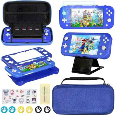 Imagem de Kit de acessórios para Nintendo Switch Lite – Conjunto de acessórios YOOWA com estojo de transporte, capa protetora, 2 películas de vidro temperado, suporte de jogo ajustável, 6 suportes para polegar