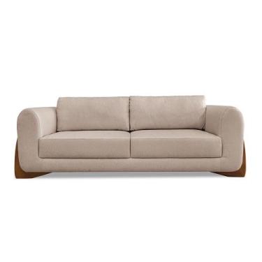 Imagem de Sofá 3 Lugares 2,30m Linho com Detalhes em Madeira - Jobim Lucadi Home