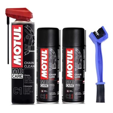 Imagem de Kit Lubrificante Corrente Motul C1 + 2 C2 Plus Chain + Escova