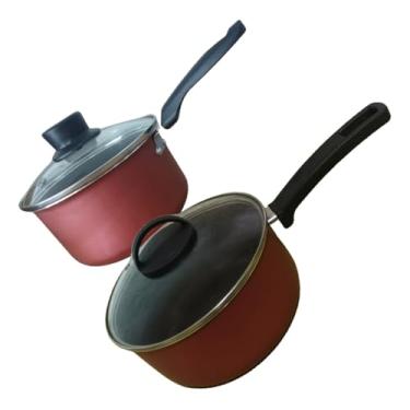 Imagem de Conjunto de 2 Panelas Vermelha de Arroz e Feijão Antiaderente Tampa De Vidro 14Cm e 20cm