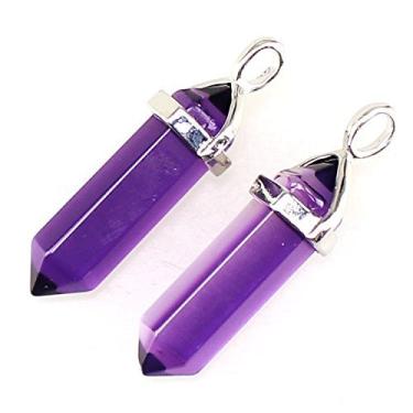 Imagem de Par de seis pirâmide pingente de pedra preciosa de chacra de pêndulo de 4 cm, acessório DIY para colar (ametista feita à mão)