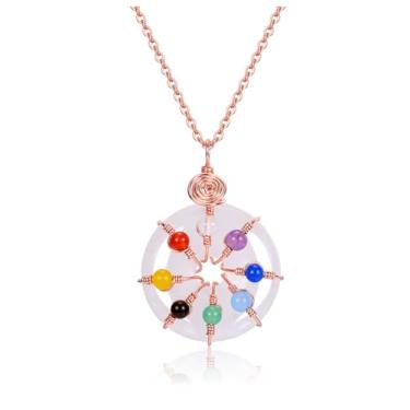 Imagem de CrystalTears Colar de cristal para mulheres e homens, 7 chakras, pingente de rosquinha, pedra de cristal de cura, colar de moeda da sorte, proteção energética, presente para meditação de Reiki, Natal