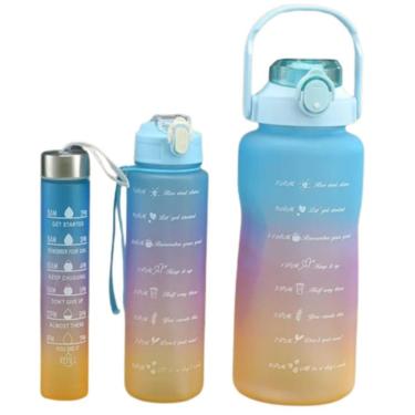 Imagem de Kit Com 3 Garrafas água Com Canudo Squeeze 2l-1l E 500ml Az