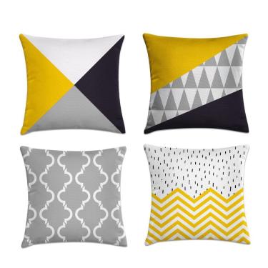 Imagem de Kit 4 Capas De Almofadas Grafite, Amarelo E Cinza 45X45