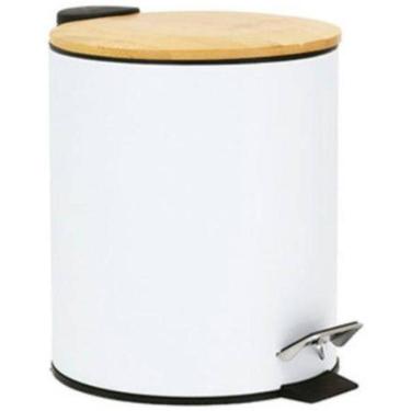 Imagem de Lixeira Aço Inox 3L Pedal Bambu Branca