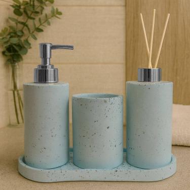 Imagem de Kit Lavabo Luxo Completo com Bandeja Saboneteira Líquida e Aromatizador Acessórios Decorativos para Banheiro e Lavabo