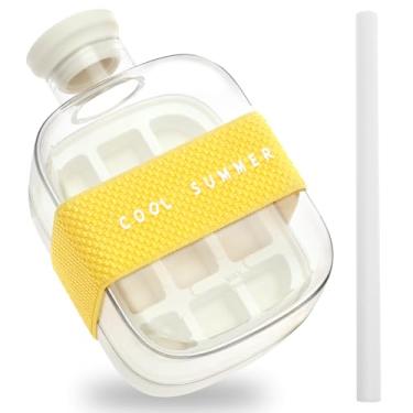 Imagem de Garrafa de cubo de gelo, 2 em 1, sem toque, molde de cubo de gelo, garrafa de água com tampa e lixeira, bandeja vertical para cubos de gelo fácil de pressionar para liberar, máquina de gelo vertical