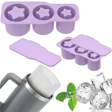 Imagem de LCZNXJJY 2 moldes de gelo para copo de vidro, bandeja de silicone para cubos de gelo com tampa, moldes de gelo seguros para freezer, moldes de cubo de gelo de cilindro oco de liberação fácil para