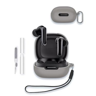 Imagem de Capa para fones de ouvido Soundcore por Anker P40i, capa protetora de silicone macio WUNIAK portátil resistente a arranhões com kit de limpeza, mosquetão e cordão, cinza