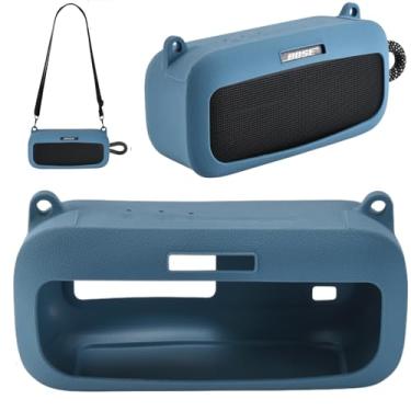 Imagem de Ferbao Capa de silicone para Bose SoundLink Plus, capa protetora para transporte de viagem com alça de ombro para Bose SoundLink Plus (azul)