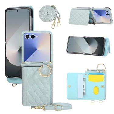 Imagem de Capa para Galaxy Z Flip6, carteira transversal, com compartimento para cartão, capa de couro empresarial (para Galaxy Z Flip6/Azul)