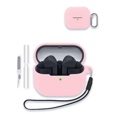 Imagem de Capa para Samsung Galaxy Buds 3 FE (2025) Fones de ouvido Bluetooth sem fio, capa protetora de silicone macio WUNIAK portátil resistente a arranhões com kit de limpeza, mosquetão e cordão, rosa