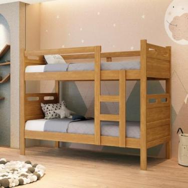 Imagem de Beliche Bicama Solteiro 100% MDF com Escada Grade de Proteção e Funcionalidade 2 em 1 Vira 2 Camas de Solteiro Independentes Otimização Segurança e Conforto (Marrom)