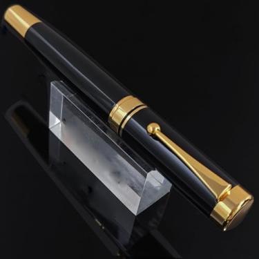 Imagem de zhongyuansu Caneta-tinteiro luxuosa e dourada – Barril de metal clássico com acabamento dourado, caneta de escrita lisa de ponta fina, presente elegante para negócios, escritório e colecionadores