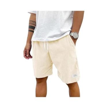 Imagem de Bermuda Masculina De Verão Em Veludo Cotelê Sólido Com Cordão E Cintur