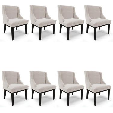 Imagem de Kit 8 Cadeiras Estofadas para Sala de Jantar Base Fixa de Madeira Preto Lia Veludo Cinza - Ibiza