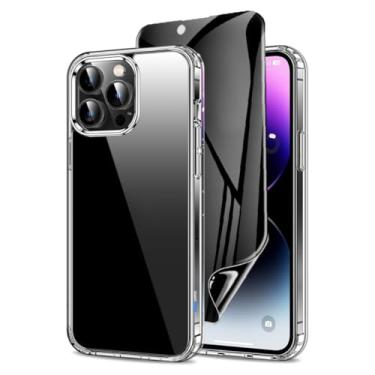 Imagem de Capa Capinha Clear Case Transparente Resistente a Risco e Anti Impacto + Película Protetor Tela Cerâmica Fosca Privacidade Para iPhone (iPhone 14 Pro)