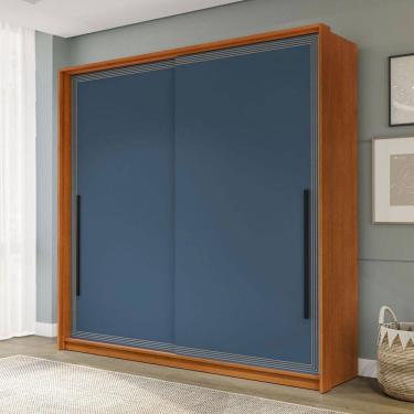 Imagem de Guarda-Roupa Casal Valência 2 Portas 2 Gavetas Freijó/Azul - Politorno