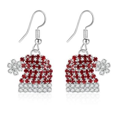 Imagem de Artlunar Brinco de chapéu branco vermelho para festas de fim de ano, bijuterias, brincos de Natal para mulheres, one size, Acrílico, Sem pedra preciosa