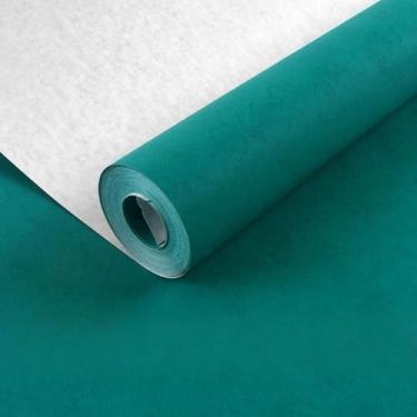 Imagem de ESSMOKO Papel de parede moderno estilo nórdico seda não tecido papel de parede não autoadesivo quarto sala de estar escritório decoração de fundo adesivos azul pavão 53 * 950 cm